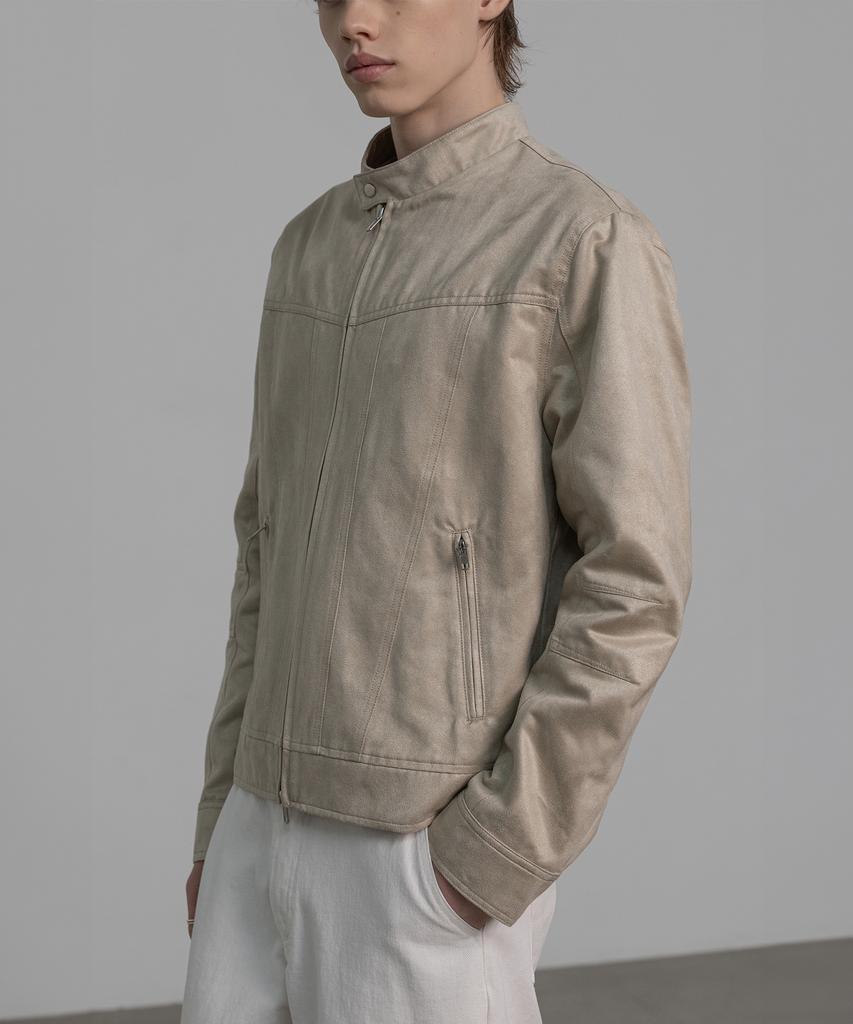 DECOROSO Biker Synthetic Suede Jacket [Ash Ivory]