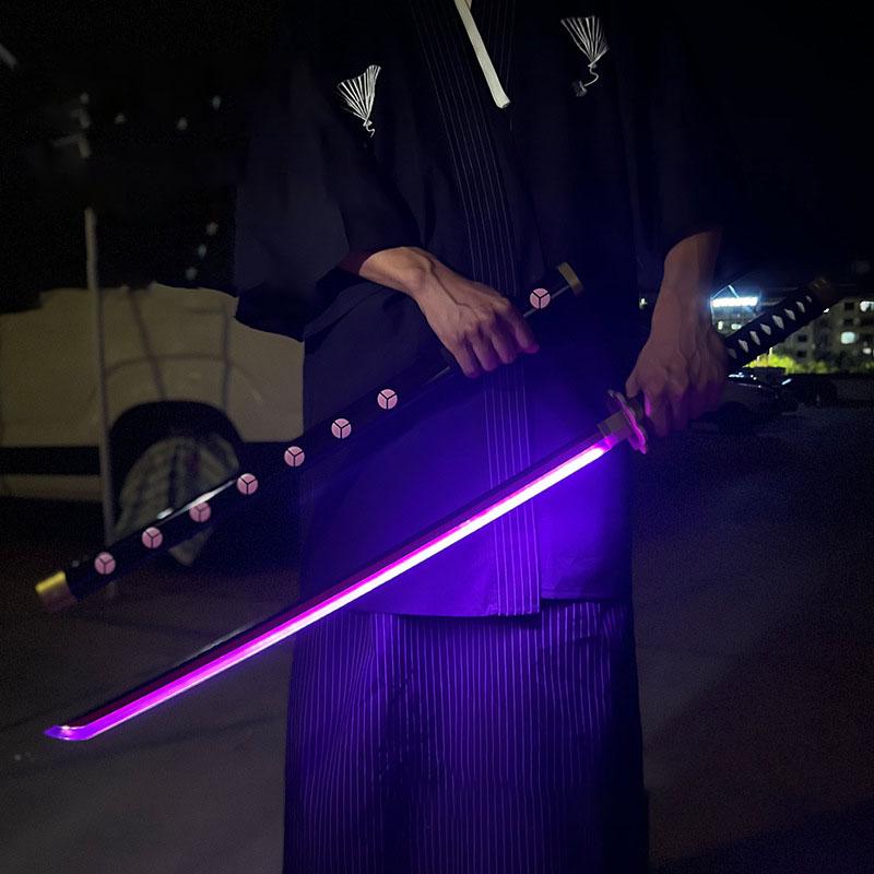 104cm Demon Slayer Wooden Knife with Light Tomioka Giyuu Glowing Katana Cosplay Kamado Tanjirou Katana with Sheath Boys Gifts