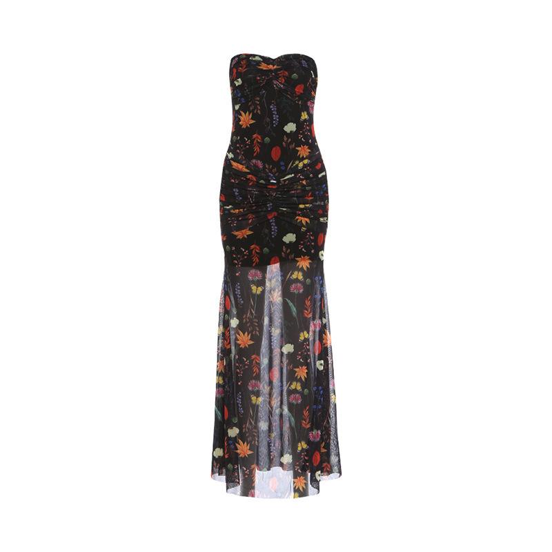 Europe, America summer hot sale fashion new retro floral tube top slim slim slim hip wrap dress women