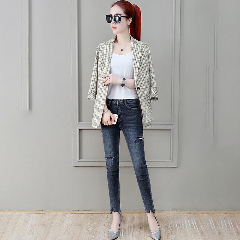 Herbst Damen Karoblazer und Jacken Arbeit Büro Dame Anzug Slim Einreiher Business Damen Blazer Mantel Damen Freizeitjacke