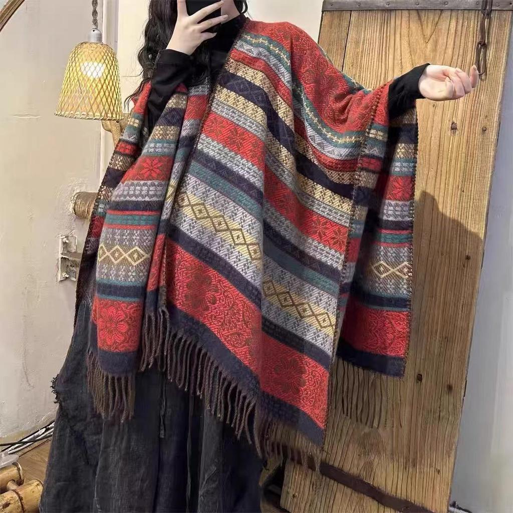 2025 Ethnic Tibetan Yunnan Photography Shawl Cloak Scarf Cape Retro