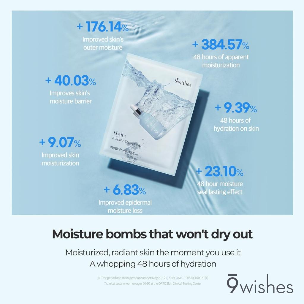 9WISHES Hydra Ampullen Tuchmaske 25ml*5 Stück