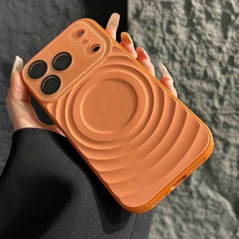 Luxury Solid Color Glossy Camera Case For iPhone 17 16 15 Pro Max For Magsafe Magnet Liquid Wave Pattern Shockproof Candy Cover