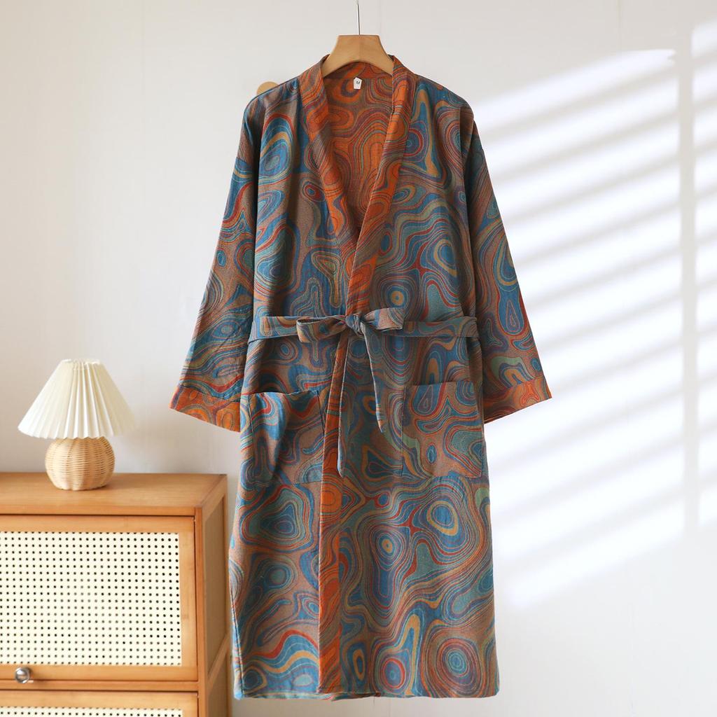 Women's Retro Jacquard Cotton Yukata: Lightweight Spring/Autumn Nightgown and Kimono-Style Pajamas.