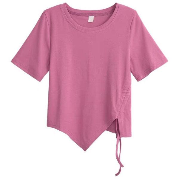 Summer irregular Short Sleeve T-shirts for Women thin cotton solid drawstring Casual slim T Shirt Harajuku Student Y2k crop Tops