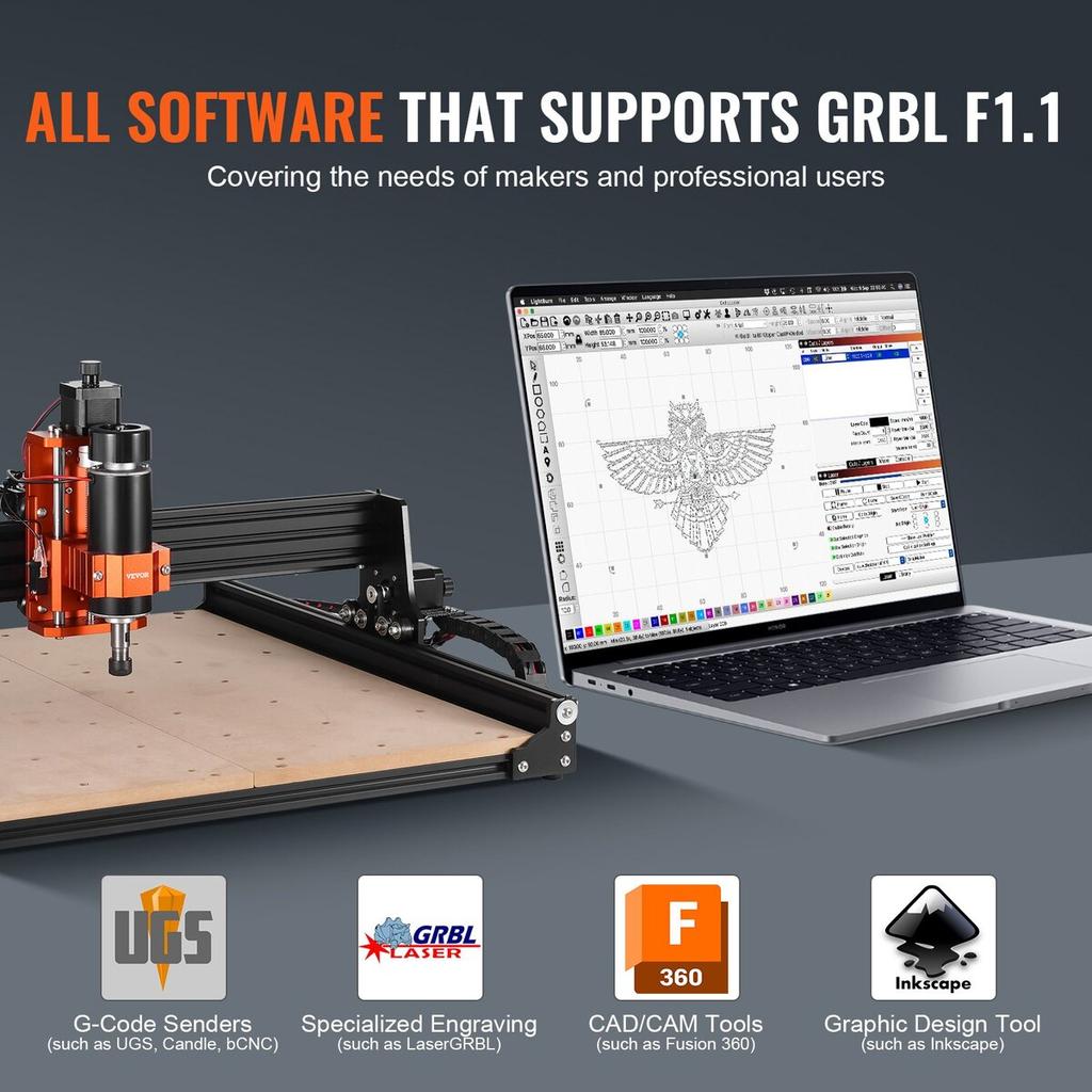 CNC Router Machine, 400x400x60mm Working Area, 300W Engraving Machine, 3 Axis GRBL Control Wood Engraving Carving Milling Machine Kit 1200RPM with