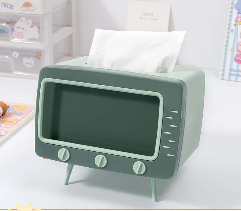 Cute Multifunction Tissue Box Holder Square for Home Kawaii Desktop Decor Tv Tissue Box Case Pink Phone Holder Storage Organizer