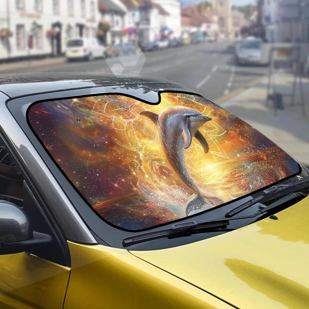 Portable Dolphin Car Windshield Sunshade, No Installation Needed, Summer Automobile UV Protection. Order Individually.