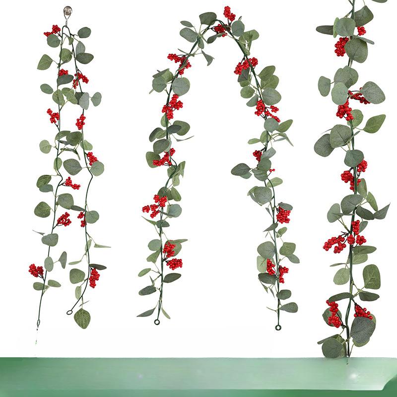 Artificial Red Fruit Rattan False Flower Wall Hanging Simulation Green Plant Christmas Home Decoration Shooting Props