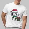 Snoopy Cute Christmas Hat Gift Box T-Shirt Kawaii Unisex Tee Black White Top