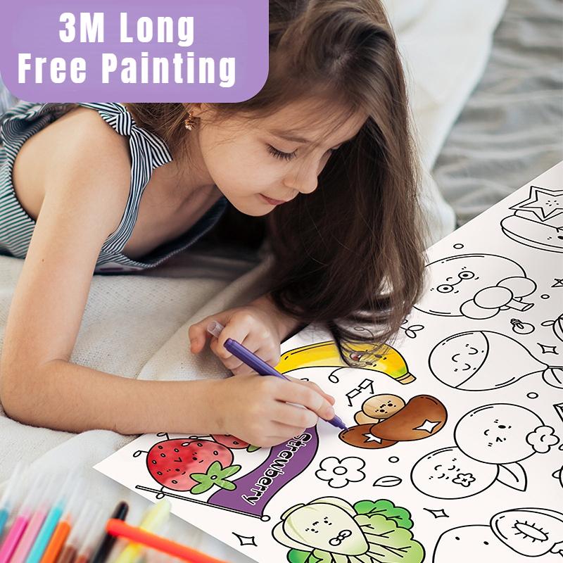 300CM Kendin Yap Çizim Rulosu Yapışkan Renk Doldurma Kağıdı Grafiti Rulosu Boyama Rulosu Çocuklar İçin Kendin Yap Boyama Eğitici Oyuncaklar