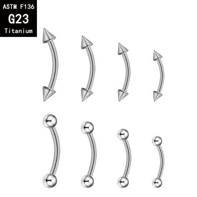 G23 Titan Doppelkugel Gebogene Hantel für Augenbrauen- & Zungenpiercing, Innengewinde, F136 Legierung.