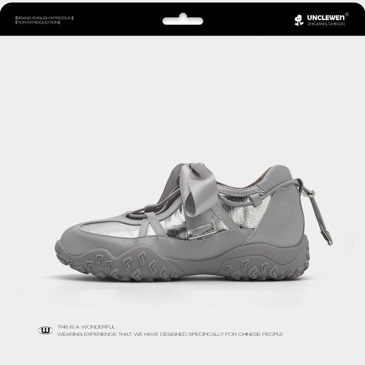 

Uncle Wen Lace Dream~ 7cm Height Increasing Platform Sports Sandals Women s Summer Mary Jane Ballet Training Shoes 40 серебряный