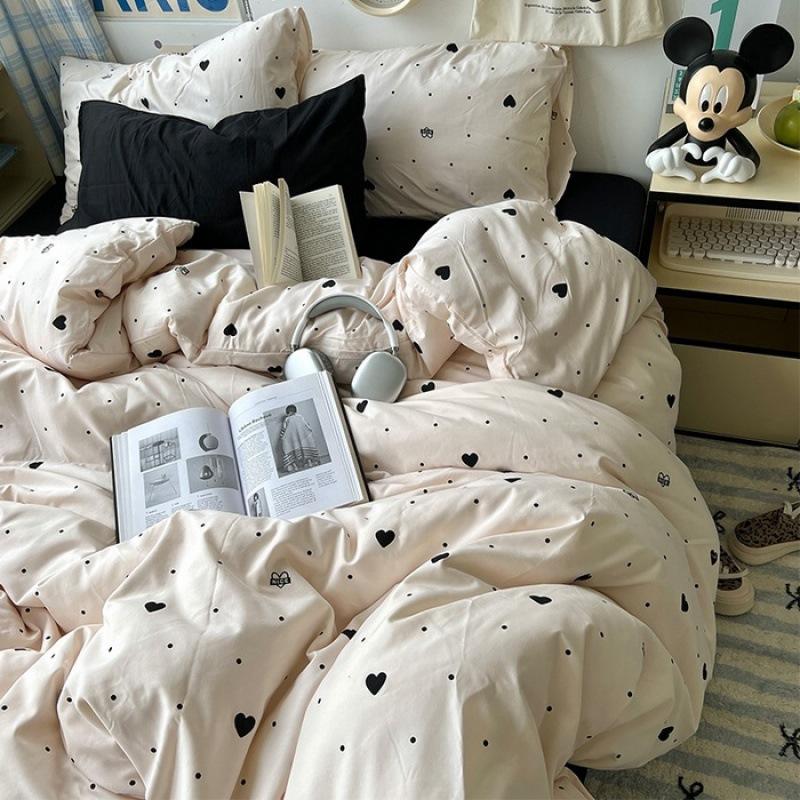 Washed Cotton Four-piece Set, Small Fresh Quilt Cover, Dormitory Bed Sheet Three-piece Set, Bedding