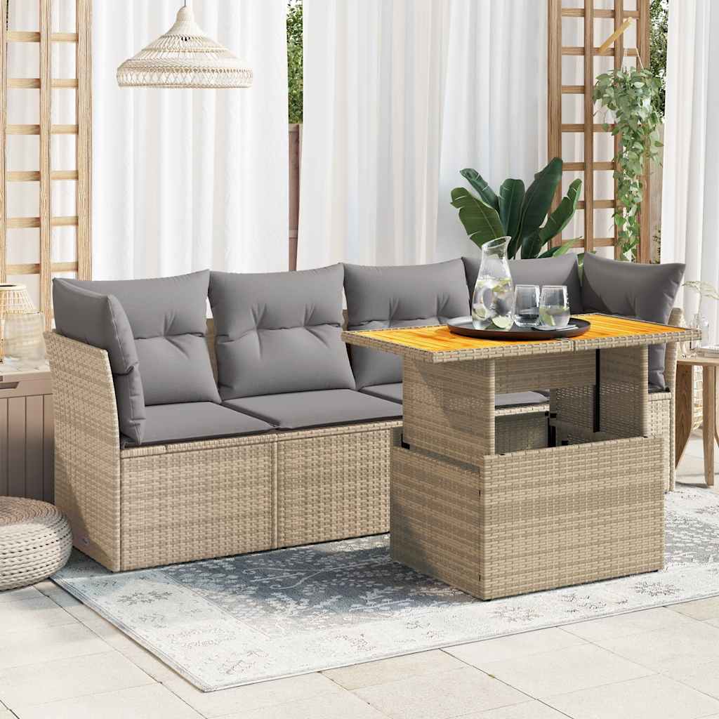 Vidaxl 5-Cz. Garden Furniture Set With Cushions, Beige, Poly Rattan