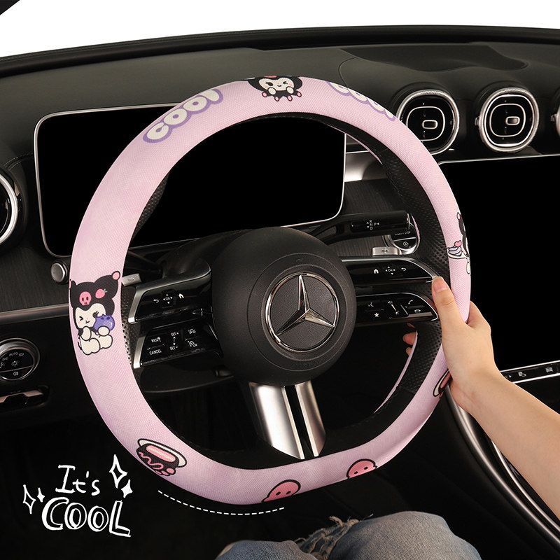 Car Steering Wheel Cover, Suitable for All Seasons, Cute Cartoon Style, New Model, Non-Slip, Sweat-Absorbent, Wear-Resistant, High-End Feel