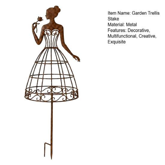 Floral Vine Support Frame Vintage Lady Garden Trellis Stake, Rustic Art Decor for Yard, Elegant Woman Silhouette Outdoor Flower Bed Ornament