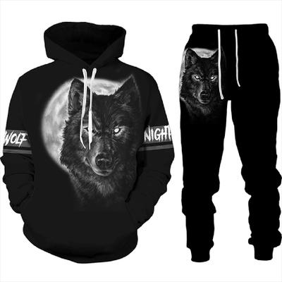 Wolf 3D Printing Men's Fashion Hooded Sweater + Sports Pants Set Sportswear Spring and Autumn Casual Sweater Pullover Men's