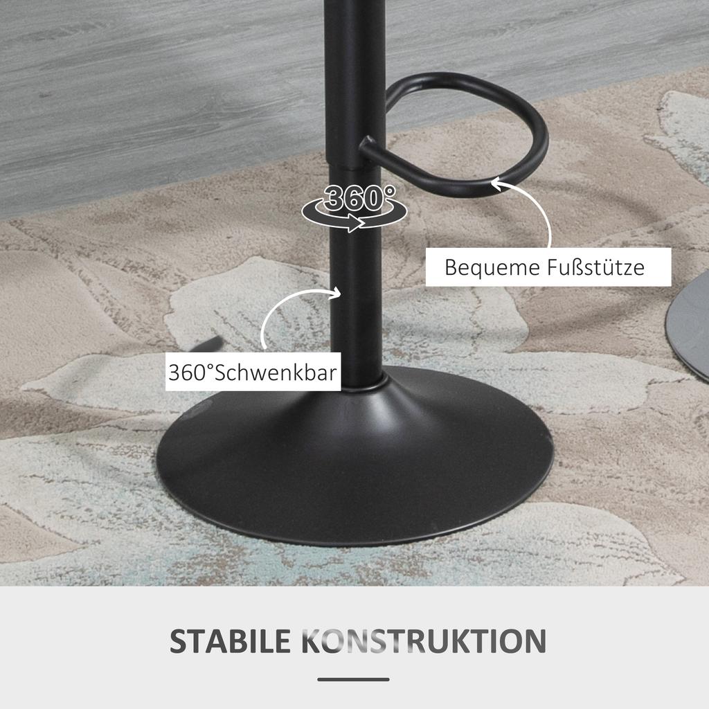 Bar Stool Set of 2, Faux Leather Look, Swivel, Height Adjustable, Footrest, Metal Frame, 47 x 52 x 87-109 cm, Grey