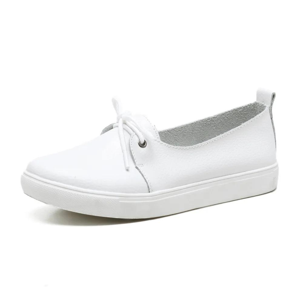  Casual Comfortable Women's Flat White Lace-up Shoes Summer Vulcanized Sneakers Ladies Light Soft Shallow Mouth Loafers