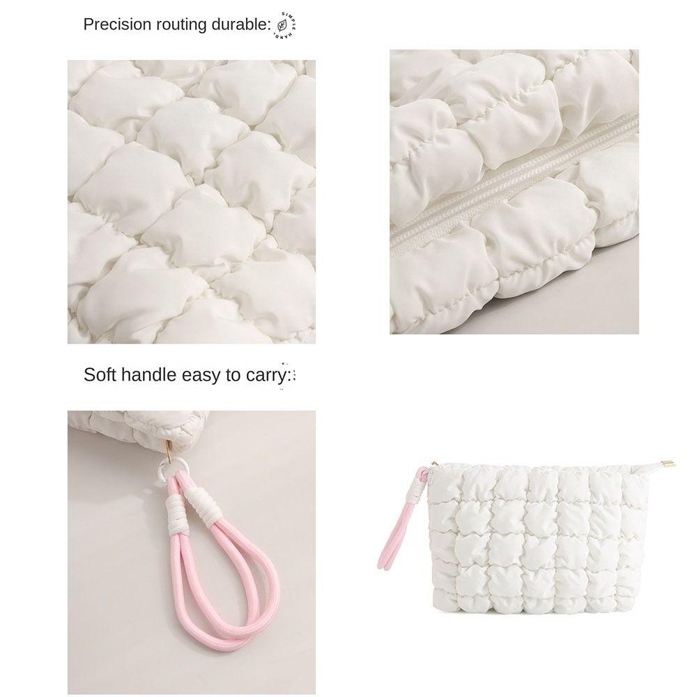 Cute Korean Style Puffy Makeup Pouch Solid Color With Zipper Cloud Handbag Large Capacity Soft Cosmetic Bag Travel