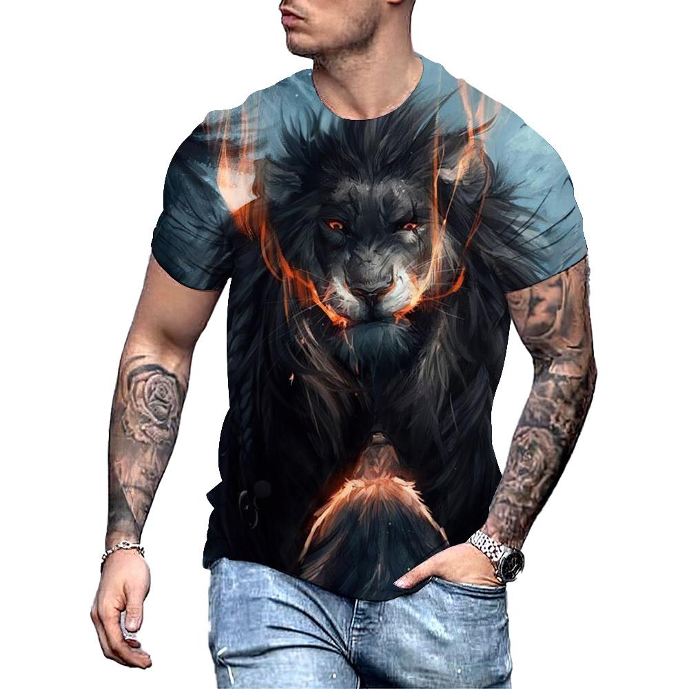 Pánske tričko Lion Fighting Tričko 3D Animal Beast Fierce Print Tričko s krátkym rukávom Oversized Tops Tričká Tričko Pánske značkové oblečenie