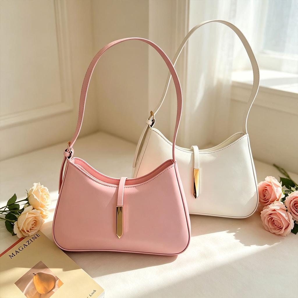 Minimalist Fashion Solid Color Large Capacity Single Shoulder Underarm Bag Belt Buckle Decorative Handbag Commuting Gatherings