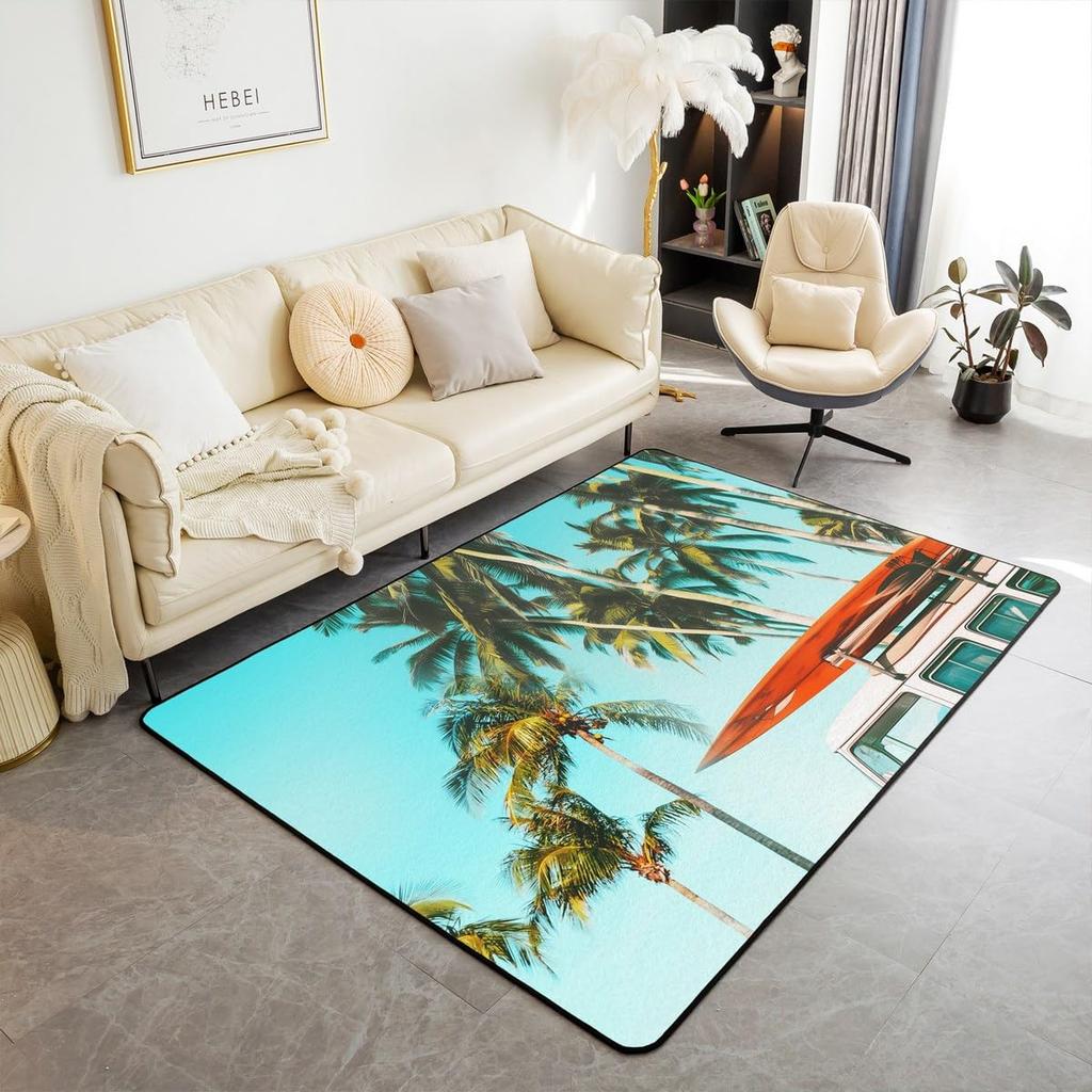 Hawaiian Beach Palm Tree Carpet Ocean Beach Area Rug Tropical Sea Sunset Floor Mat Living Room Home Indoor Mat Bathroom Doormat