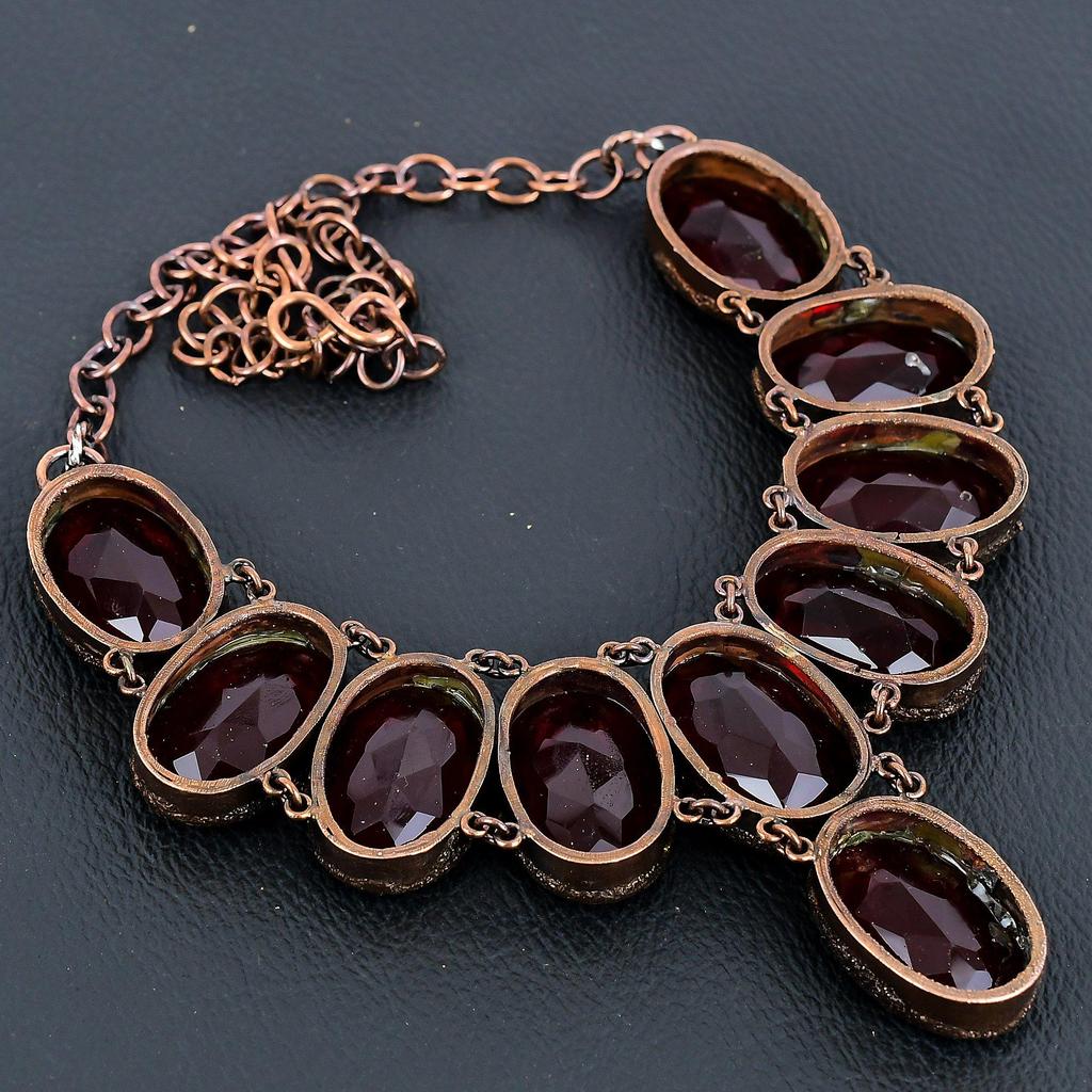Red Garnet Necklace Gemstone Jewelry, Copper Electroformed Necklace, Handmade Jewelry Birthstone Necklace, Gift For Him