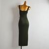 Fashion Style Sexy Square-Neck off-Shoulder Knit Halter Dress Women's Waist-Tight Mid Length Long Length Split Vest Dress