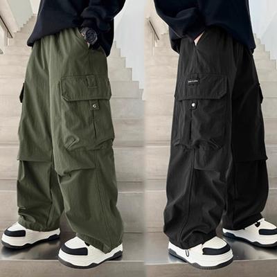 Spring Autumn Boys'  Cargo Pants Children  Casual Trousers Children  Straight Loose Pants Teenager Solid Color Wide-leg Clothing