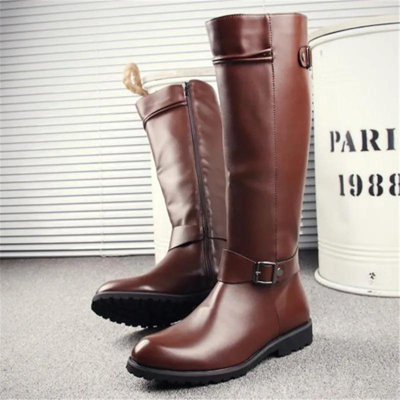 Fashion Leather Boots Fur High Top Casual Shoes Men Male Boots Over the Knee Botas Brand Motorcycle Boots