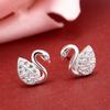 Silver Plated Diamond Swan Earrings Cute Elegant Dainty Jewelry for Women Girls