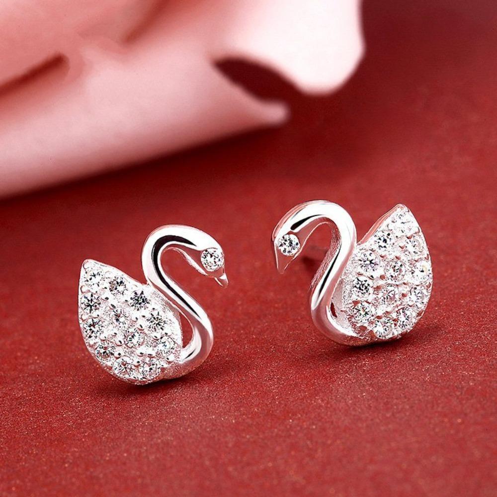 

Silver Plated Diamond Swan Earrings Cute Elegant Dainty Jewelry for Women Girls