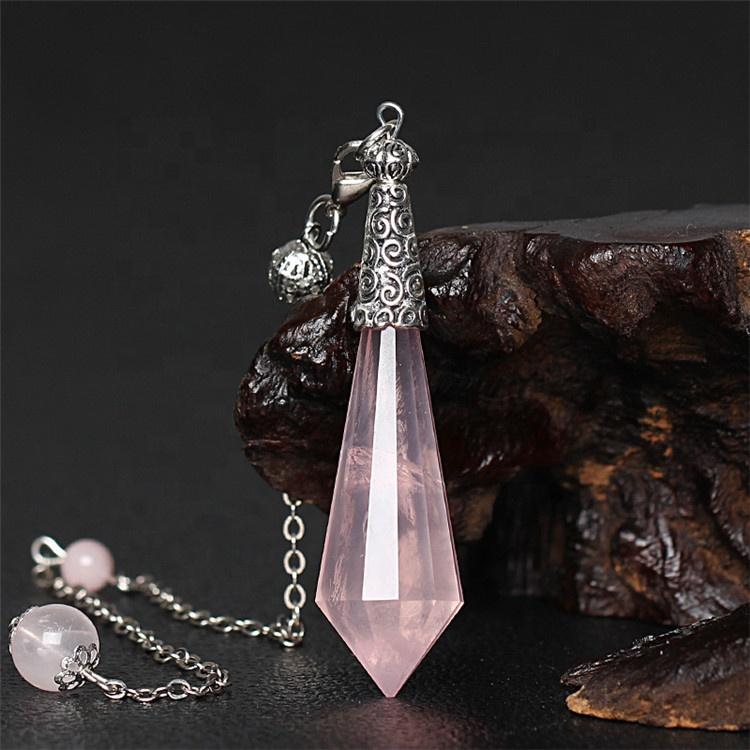 Gemstone Magic Reiki Rose Quartz Crystal Healing Charka Dowsing Pendulum Necklace Pendant