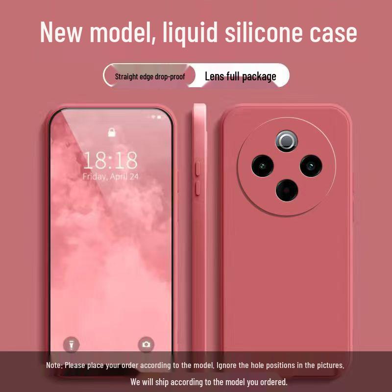 Vivo Y300pro+ Soft Silicone Cube Case: Solid Color, Liquid, Drop-Proof, All-Inclusive, Straight Edge Design