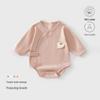 Infant Pure Cotton Long Sleeve Bodysuit with Off-Center Placket - Newborn Spring Romper
