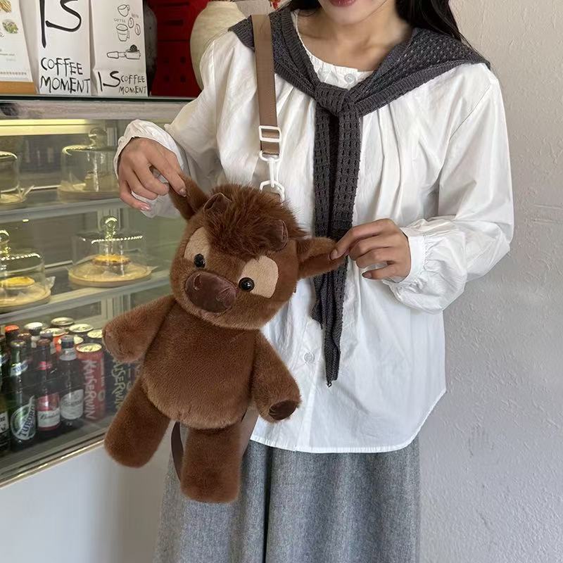 Süßer Hochlandrind Plüsch Rucksack Kawaii Stofftier Puppe Tasche Weicher Flauschiger Kuh Rucksack Für Kinder Frauen Lässiger Tagesrucksack Reise Sc gray