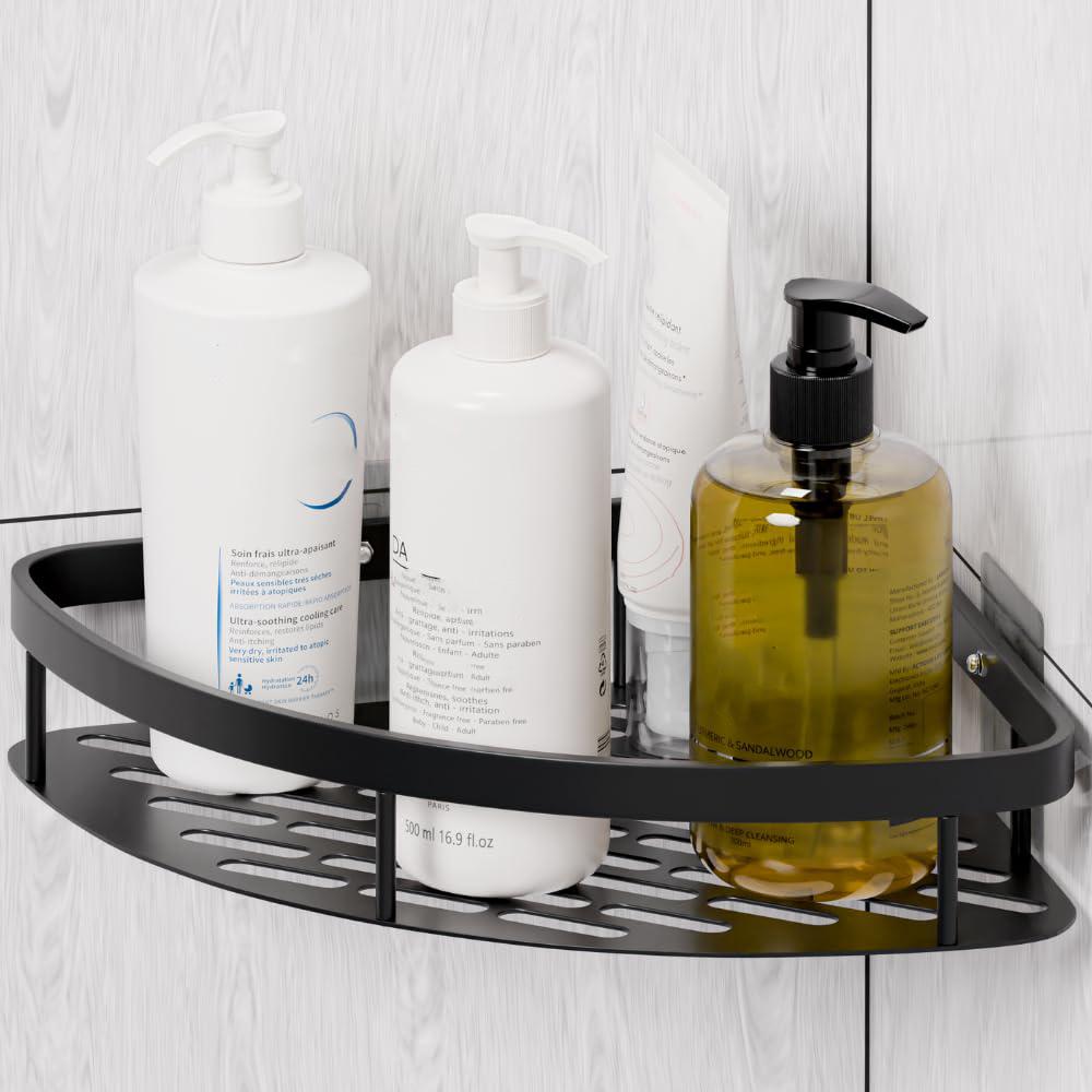 Space Aluminum Bathroom Corner Shelf Adhesive Wall Mount Shower Shampoo Triangular Storage Rack