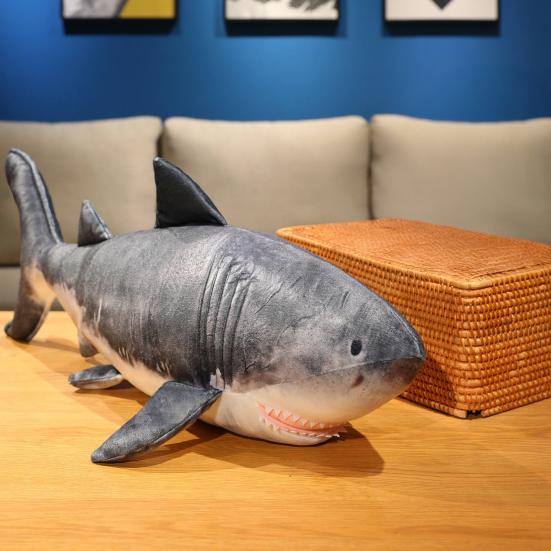 Shark Plush Doll 22" Realistic Grey Shark Pillow Soft Stuffed Animal Shark Cuddle Toy Unique Gift for Children