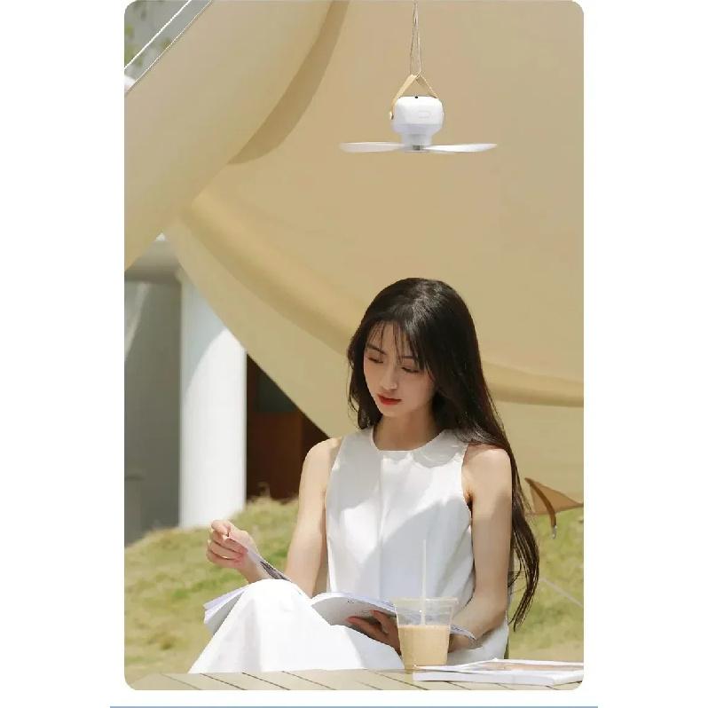 Portable Ceiling Fans Outdoor Camping Fan Tent Ventilator Cooler Rechargeable Electric Fan Remote Control LED Lighting