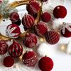 4pcs Sparkling Wine Red Flocking Christmas Balls 6/8cm Christmas Tree Decoration  2024 New Year