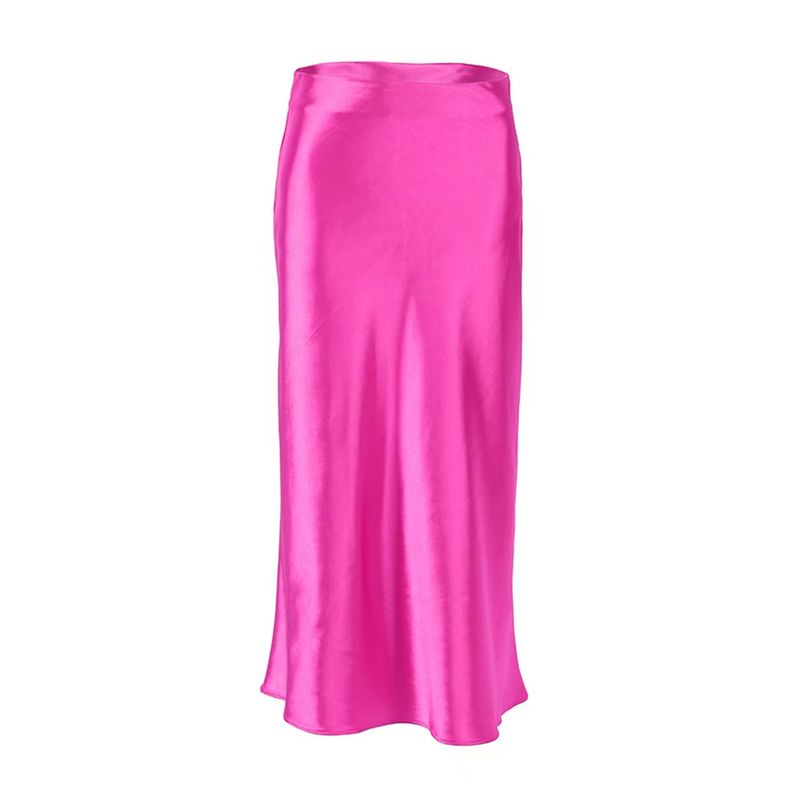 

Fashion Drape Long High Waist Sheath A- line Skirt Solid Skirt Hip Wrap High Waist Skirt Pink L