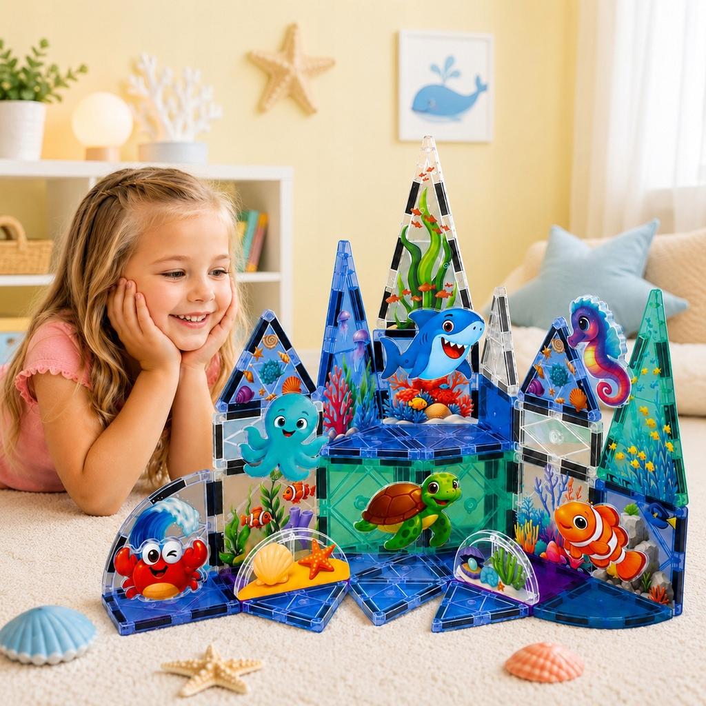 Set of Magnetic Construction Blocks 3D Large Panels Sea World 40 pcs.