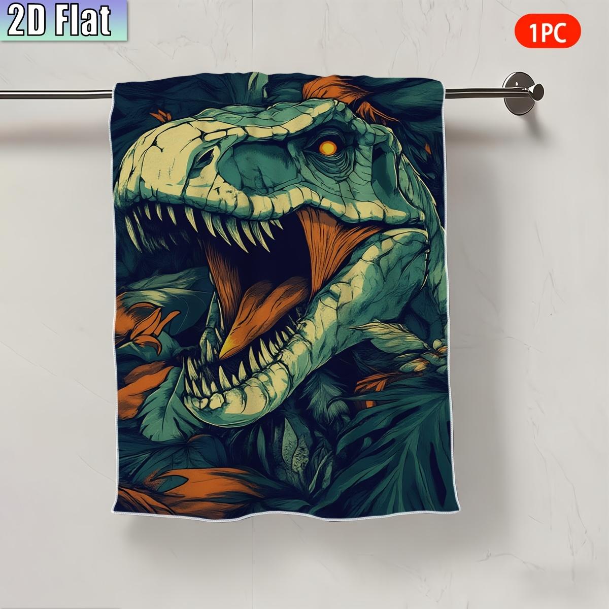 Ka Chen Muxi White T-Rex Dinosaur Print Bath Towel Cool Pattern Soft Microfiber Towel For Bathroom Beach Travel Kids Dino Fans Hand Towel