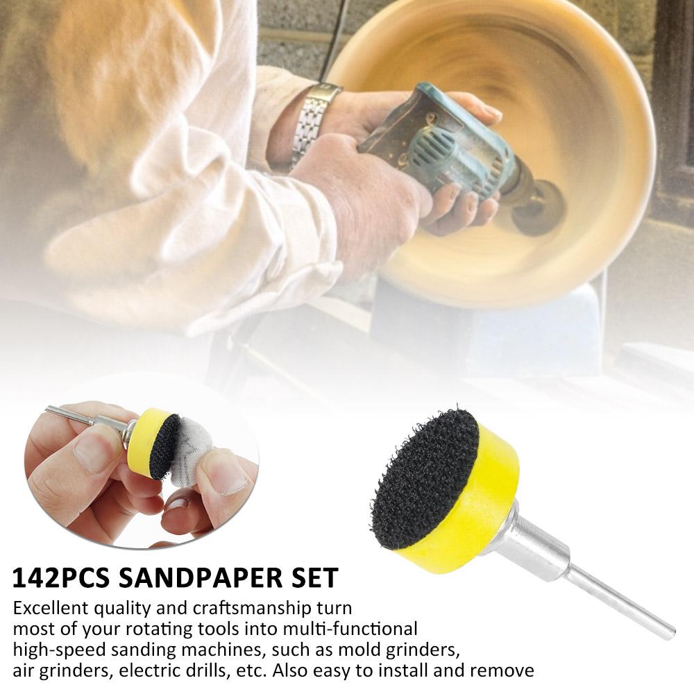 142Pcs 25mm Sandpaper Assortment 100-3000 Grit Sanding Disc Pad Set 1 Inch For Drill Grinder Rotary Tools With Disk Pole Cushion