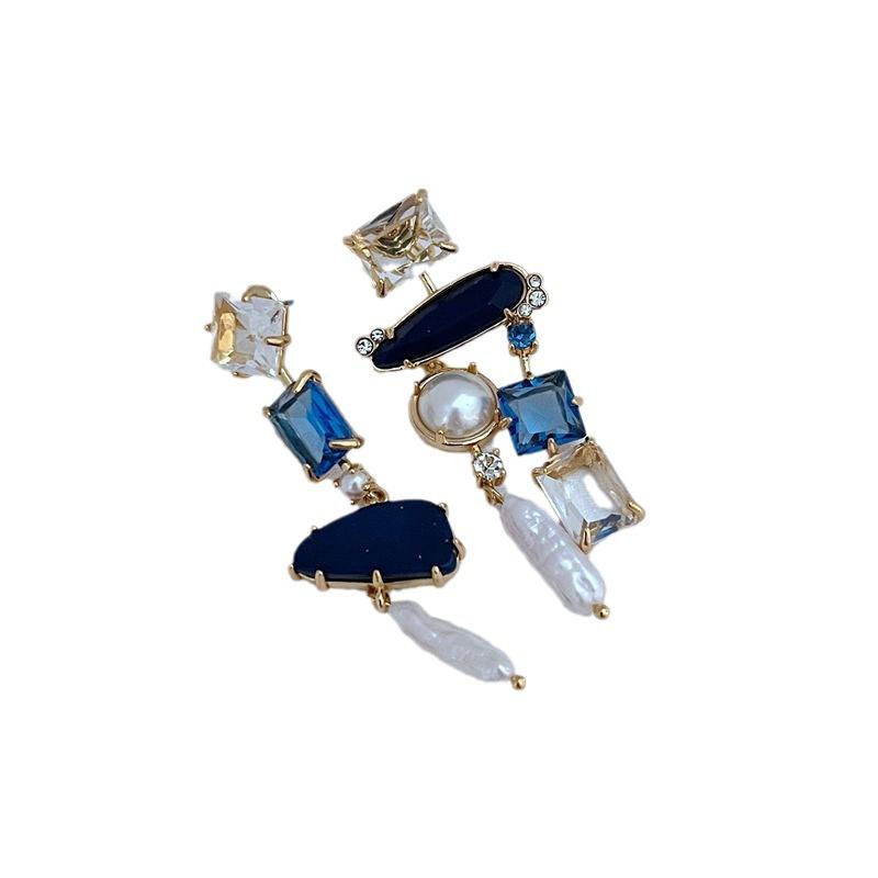 New Fashion Asymmetrical Zircon Geometric Candy Color Women's Earrings