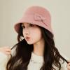 Elegant Bow Fisherman Hat Thickened Windproof Bucket Hat Solid Color Foldable Basin Caps