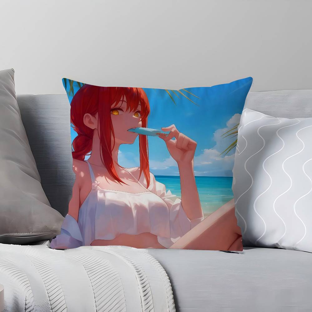 Anime M-Makima Throw Pillow Cover 45x45cm Soft Cozy Cotton Decorative Pillowcase Covers With Zipper For Couch Sofa Bedroom