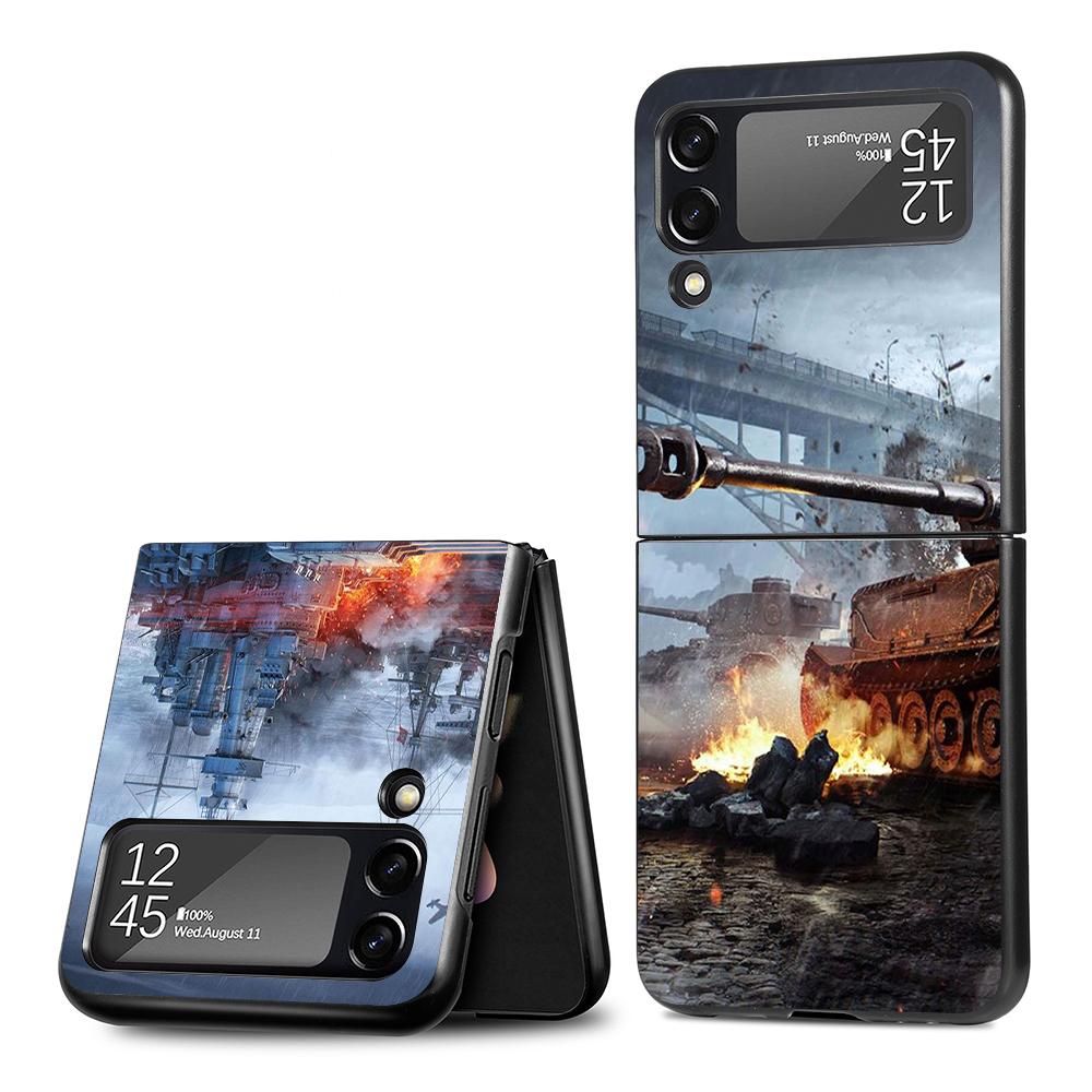 Kryt na mobilní telefon Tanks Fighter Warship pro Samsung Galaxy Z Flip4 Flip3 5G Černý Coque Z Flip 4 3 Tvrdý PC Luxusní Kryt Zflip3